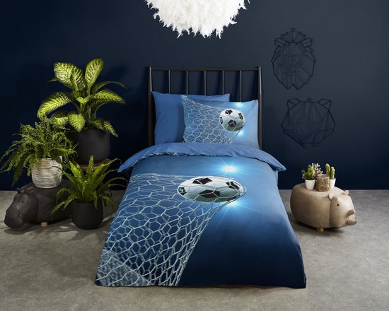 Kinderdekbedovertrek 140x200/220 cm - Voetbal Print - Blauw - 1 Persoons - Microfiber - Oeko-Tex Gecertificeerd - Inclusief EBOOK van Merkloos — afbeelding 3
