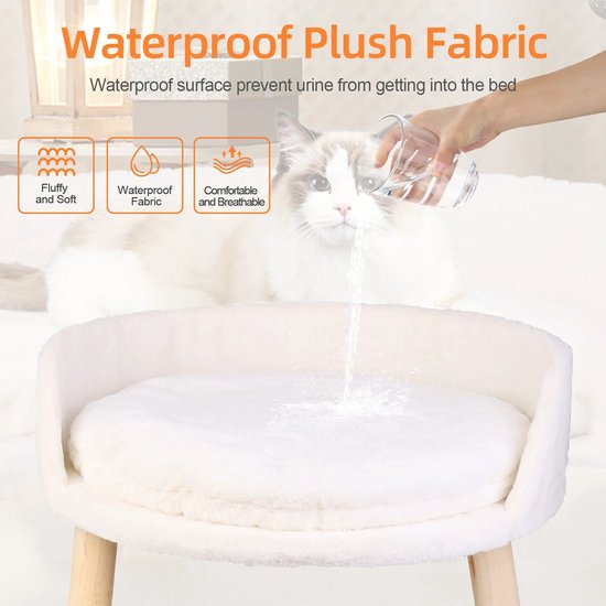 Kattenbank met stabiele houten poten, kattenstoelbed, pluche kattenbed