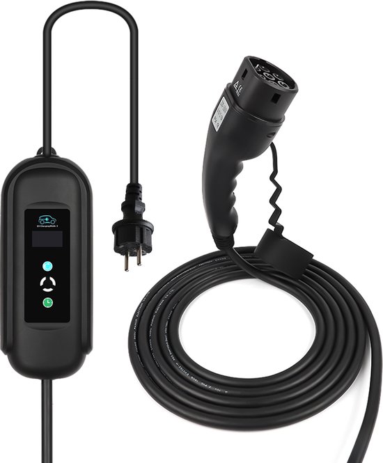 BlackCharge® 3.0 Voordeelbundel (10M) mobiele lader 3.7kW incl. timer - Type 2 naar Schuko Stekker - 16A 1 Fase incl. timer + muurbeugel (zwart) en wandhouder
