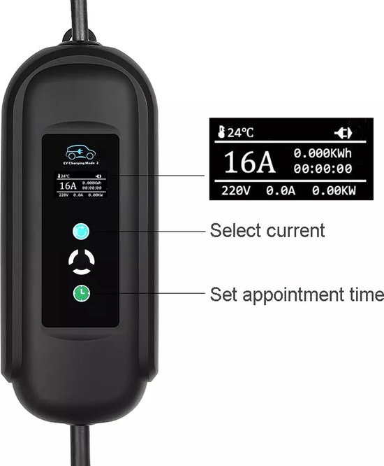 BlackCharge® 3.0 Voordeelbundel (10M) mobiele lader 3.7kW incl. timer - Type 2 naar Schuko Stekker - 16A 1 Fase incl. timer + muurbeugel (zwart) en wandhouder