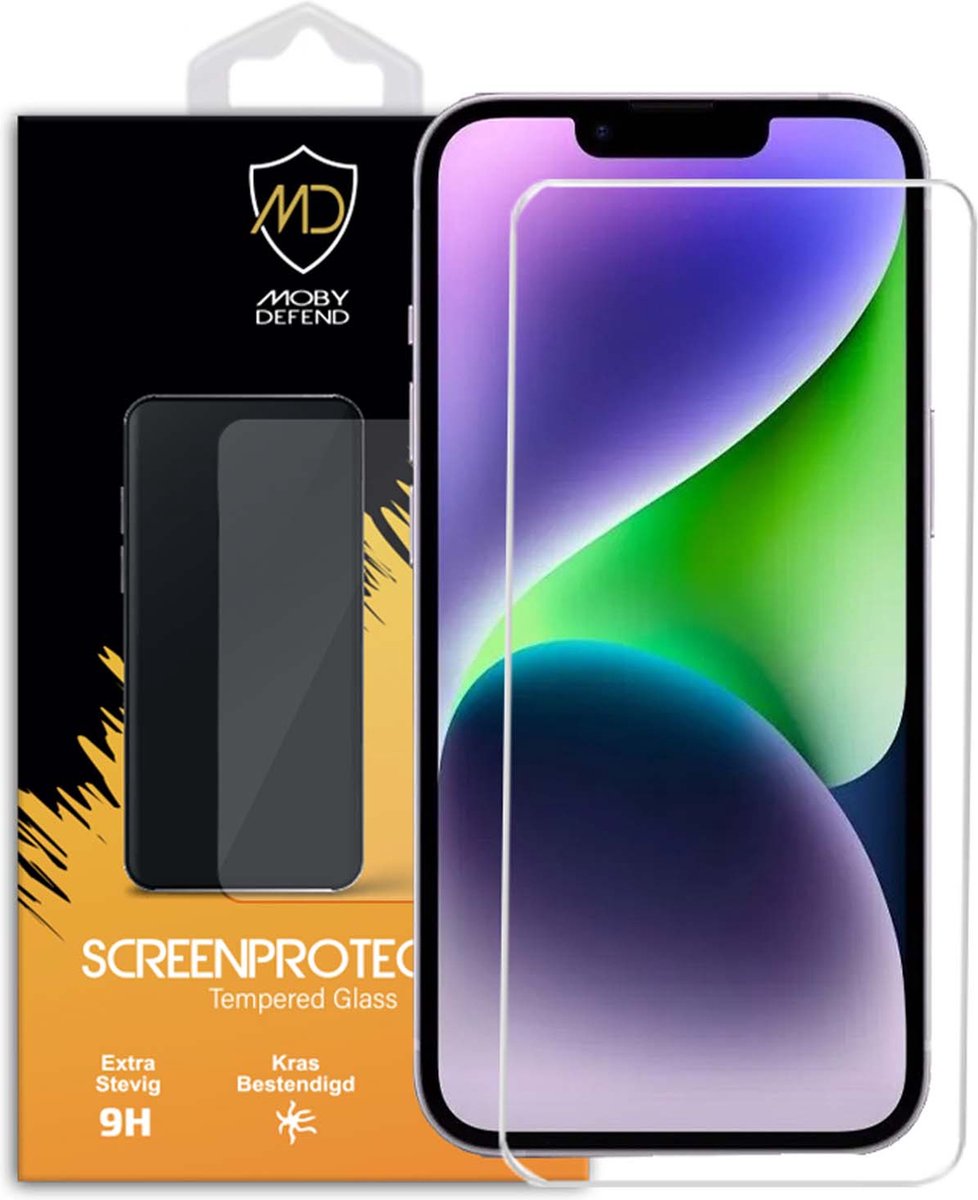 MobyDefend Screenprotector - Geschikt voor iPhone 14 - Case-Friendly Screensaver - Gehard Glas