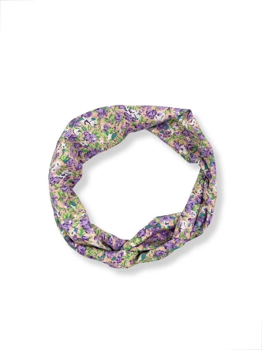 Duurzaam cadeau - Flexibele haarband - IJzerdraad - Lichtpaarse bloemen - 90 cm