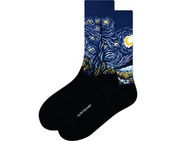 Kunst sokken - De Sterrennacht: Vincent van Gogh - Sokken Dames 36 40 - Biologisch Katoenen Sokken - funny socks happy - Vrolijke Sokken - Grappige Sokken - Sokken Cadeau