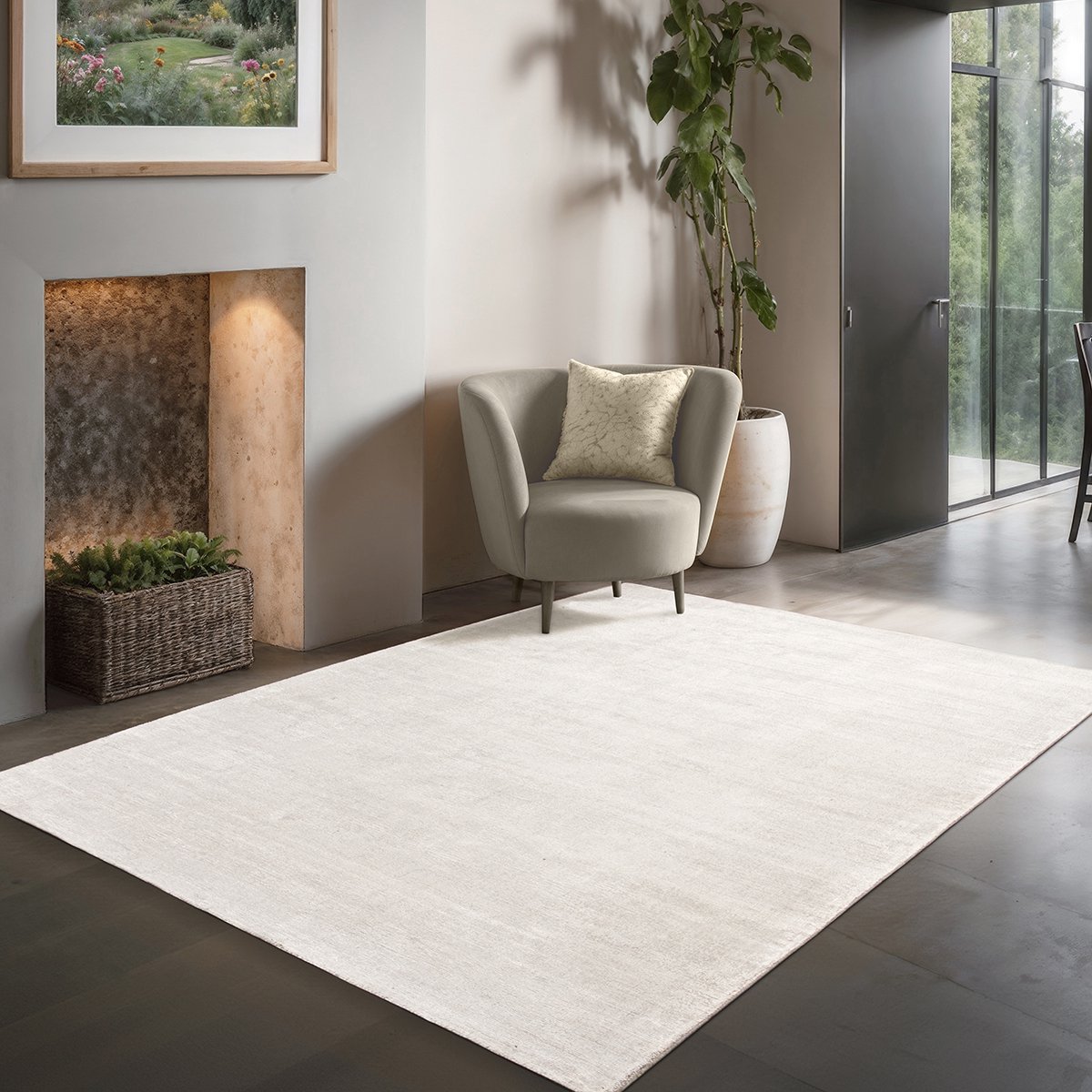 the carpet Janelle elegante hoge kwaliteit viscose woonkamer tapijt, prachtige handgeweven korte pool in premium kwaliteit, Off White, 160 cm