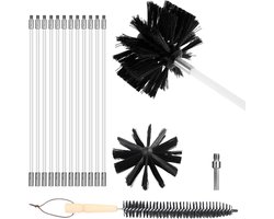 15 Pieces Fireplace Brush Set for Cleaning Fireplace Chimney Dryer Duct Air Outlet - 12 Flexible Rods, 1 Brush Heads, 1 Hex Rod, 1 Wooden Handle Brush