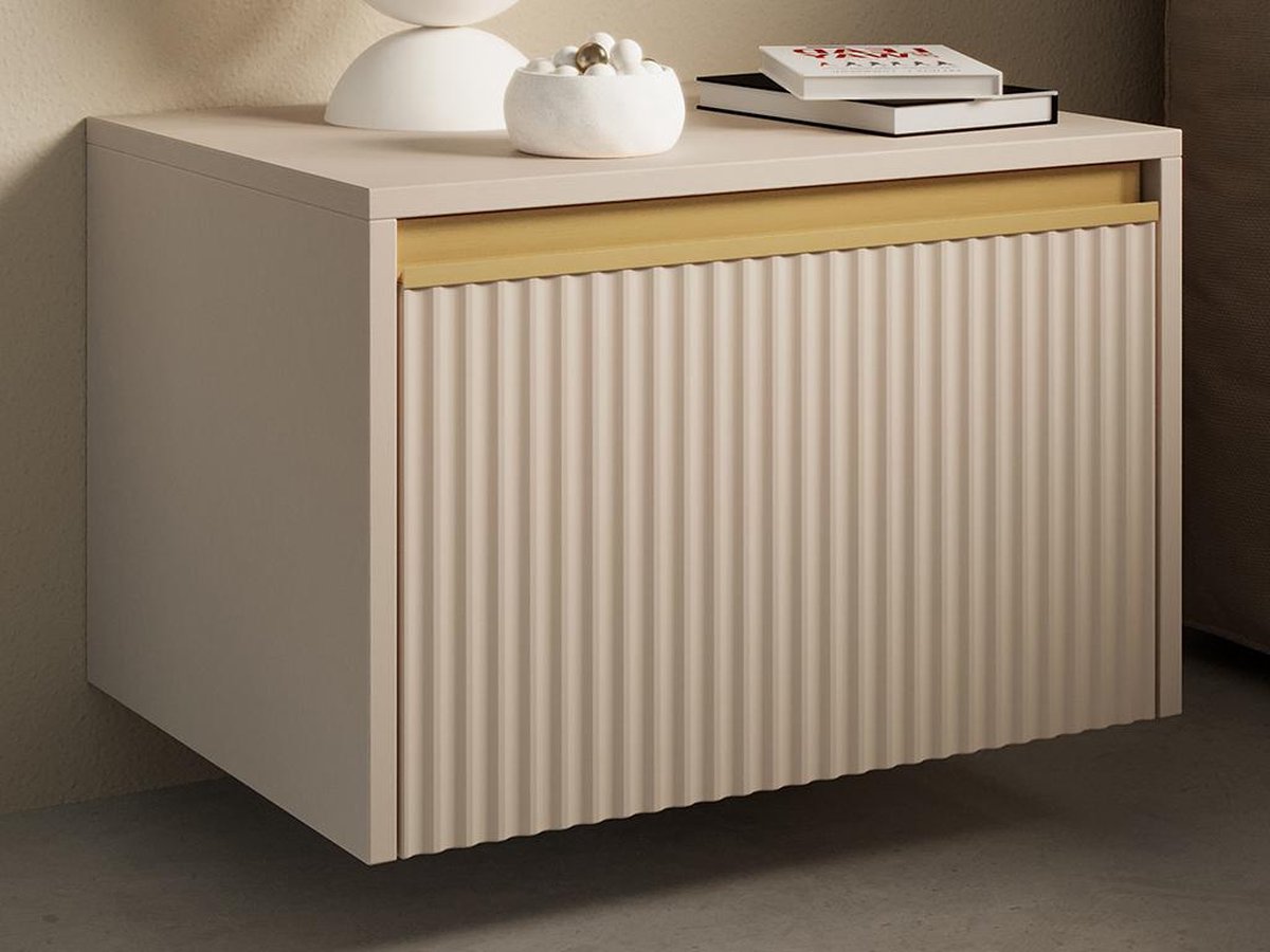 Vente-unique Set van 2 nachtkastjes, hangend of staand met 1 lade - MDF - Beige en goudkleurig - POSINIA