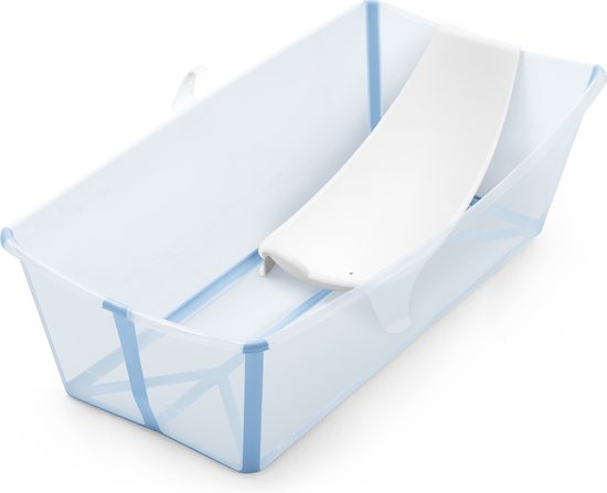 Stokke Flexi Bath XL (Ocean Blue) met ondersteuning voor pasgeborenen - Duurzaam en gemakkelijk op te bergen - Handig thuis of op reis - Geschikt voor kinderen van 0-6 jaar