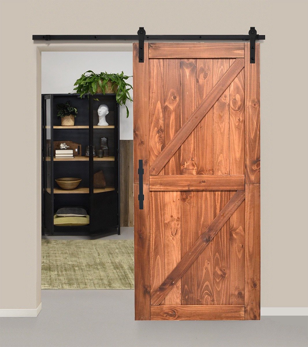 Barnwoodweb Doe het zelf houten schuifdeur - bruin - grenen - 95x215 cm - zelfmontage - inclusief schuifdeursysteem en handgreep