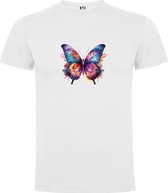 Wit T-Shirt met “ Kleurrijke Pachtige Vlinder“ Print Full Color Maat 2XL