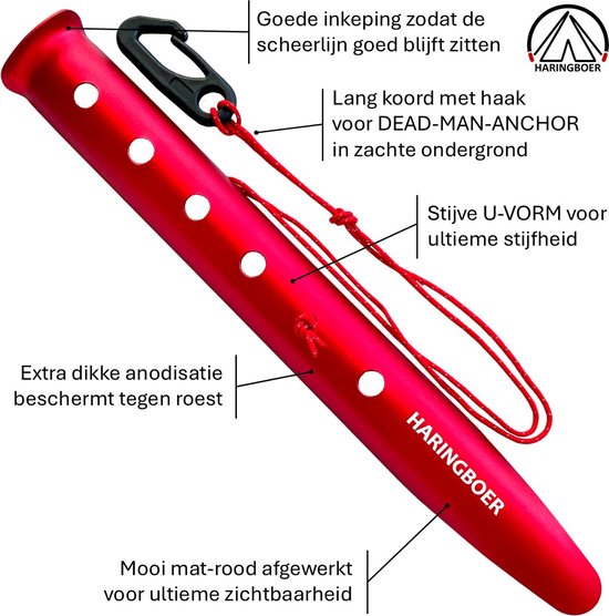 Haringboer® Tentharingen - 31 cm U-vorm Sneeuw en Zand Haringen - 8 stuks Zachte Grond Pennen - Lichtgewicht 52 gram per stuk - Aluminium (7000-series) Haringen Tent - Zachte Ondergrond - Inclusief Trekkoord en Haringzak van Haringboer® — afbeelding 2