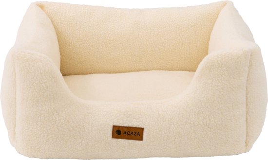 ACAZA Lit pour chien - Coussin pour chien - Lit pour chien - 63 x 53 cm - Beige - Tissu Teddy - Coussin pour chien lavable - Lits pour chiens
