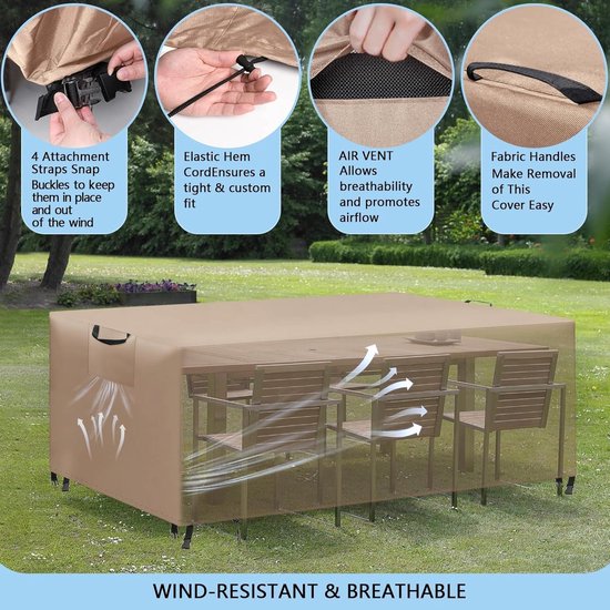 WUAYAMI Beschermhoes voor tuinmeubelen, beschermhoes voor buiten, waterdicht, uv-bescherming, 420D, Oxford-stof, zwart, 220 x 100 x 75 cm WUAYAMI Beschermhoes voor tuinmeubelen, beschermhoes voor buiten, waterdicht, uv-bescherming, 420D, Oxford-stof, zwart, 220 x 100 x 75 cm