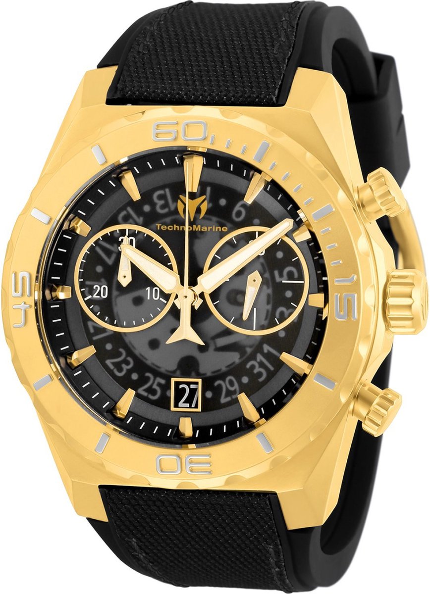 TechnoMarine Reef TM-519008 Heren Horloge - Waterdicht - Analoog - Quartz Uurwerk - Roestvrij Staal met zwarte Wijzerplaat - 48mm