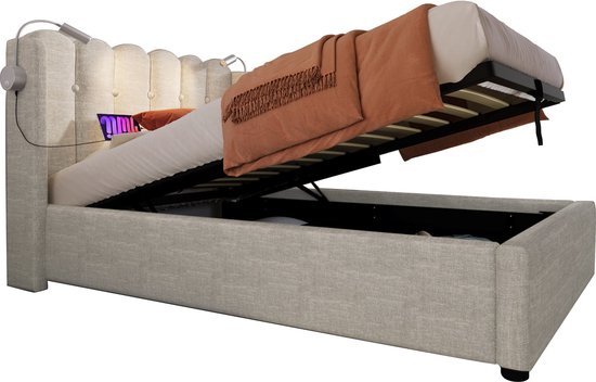 Eenpersoonsbed bekleed met fluweel 90x200cm met lattenbodem - roze