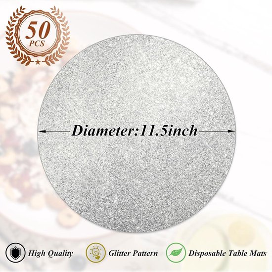 50 Stuks Zilveren Glitter Papier Placemats Sparkle 35 cm