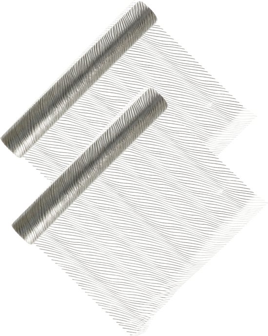 Home & Styling Tissu de Décoration /chemins de table - 2x - argent - relief - 30 x 500 cm - nappes