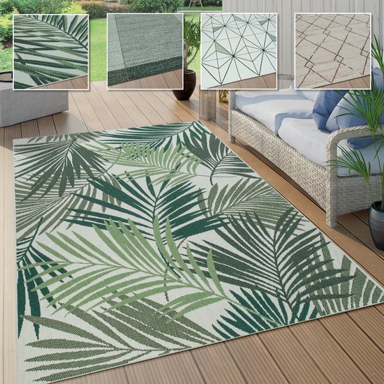 Paco Home Buiten Vloerkleed Tapijt Voor Binnen En Buiten Balkon Terras Keuken Tapijt Palm Jungle Patroon Bloemen Boho Groen, Maat:60x100 cm, Kleur: Groen 12