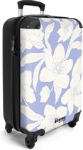 NoBoringSuitcases.com® - Valise cabine Pourpre clair avec des fleurs blanches - Bagage à main - Valise de voyage - Valise chariot - Valises 55x40x20 cm - 55x35x25 cm