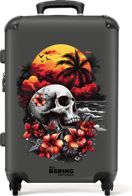 NoBoringSuitcases.com® - Grande valise Gris avec crâne sur la plage - Bagage - Valise de voyage - Valise chariot - Valises 67cm
