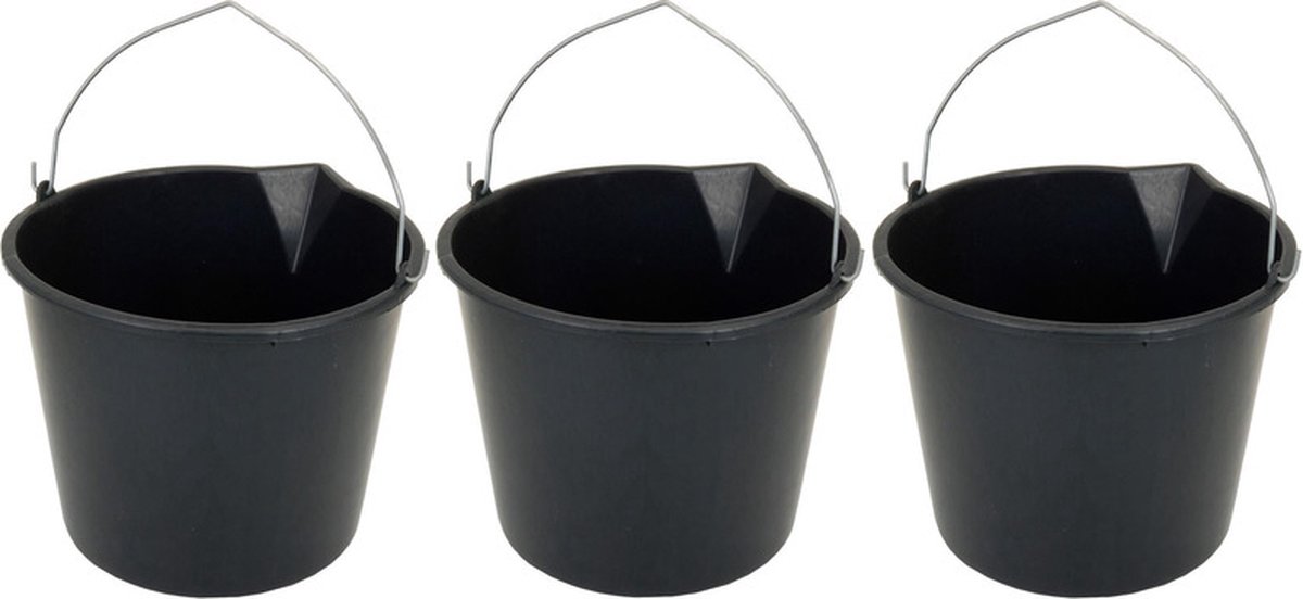 Goedkoopste 3x Stevige zwarte huishoud emmer 12 liter met tuit - Huishoudelijke producten - Huishoudemmers/klusemmers/bouwemmers/schoonmaakemmers