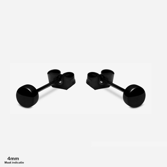 Zwarte oorbellen – 4mm - ronde oorbellen – cirkel studs –zweerknopjes - zwart chirurgisch staal 4mm – rvs – stainless steel – Rivers-sieraden - minimalistische oorbellen – mannen oorbellen – vrouwen oorbellen - unisex