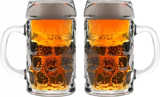 Oktoberfest Bierglazen/Bierpullen - 2x - glas - 1 liter - met handvat - het klassieke model
