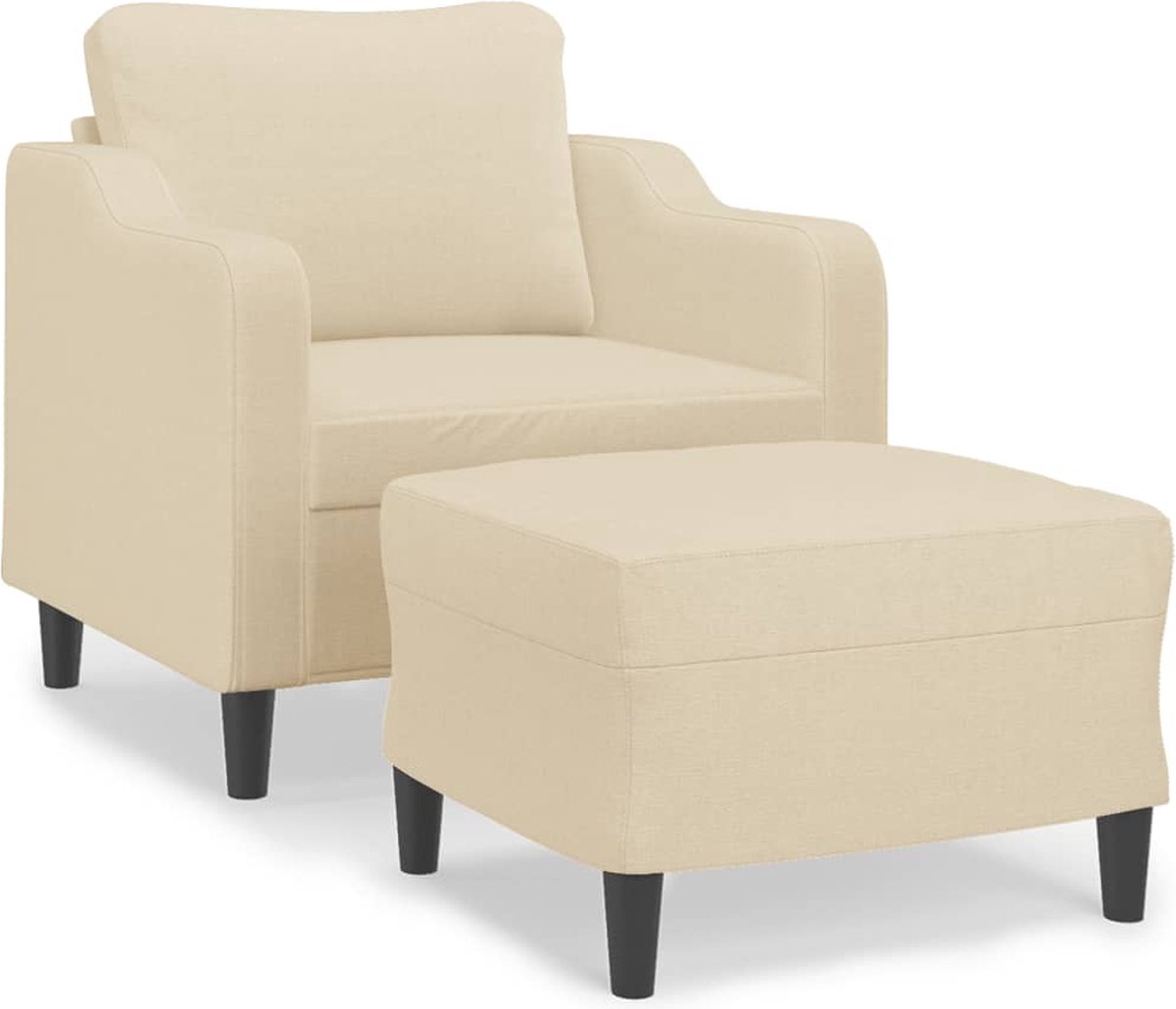vidaXL Fauteuil - met - voetenbank - 60 - cm - stof - crèmekleurig