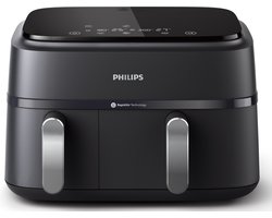 Philips 3000 Series Dual Airfryer - NA351/00 - Dubbele Mand - 9L - Tot 6 Personen - Zwart/Zilver Image