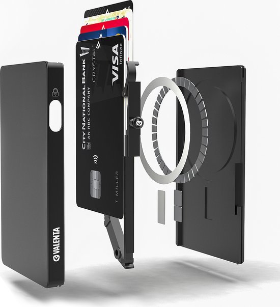 Porte-cartes Aluminium Valenta - Protection RFID, Fin, Compatible MagSafe, Design Noir