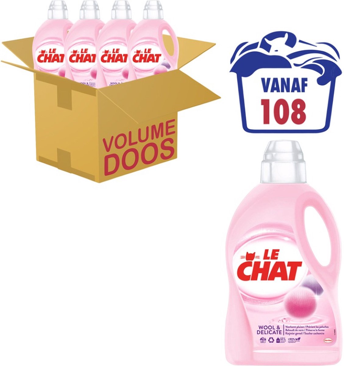 Goedkoopste Le Chat Vloeibaar Wasmiddel Wool & Delicate - 4 x 1.35 l (108 wasbeurten