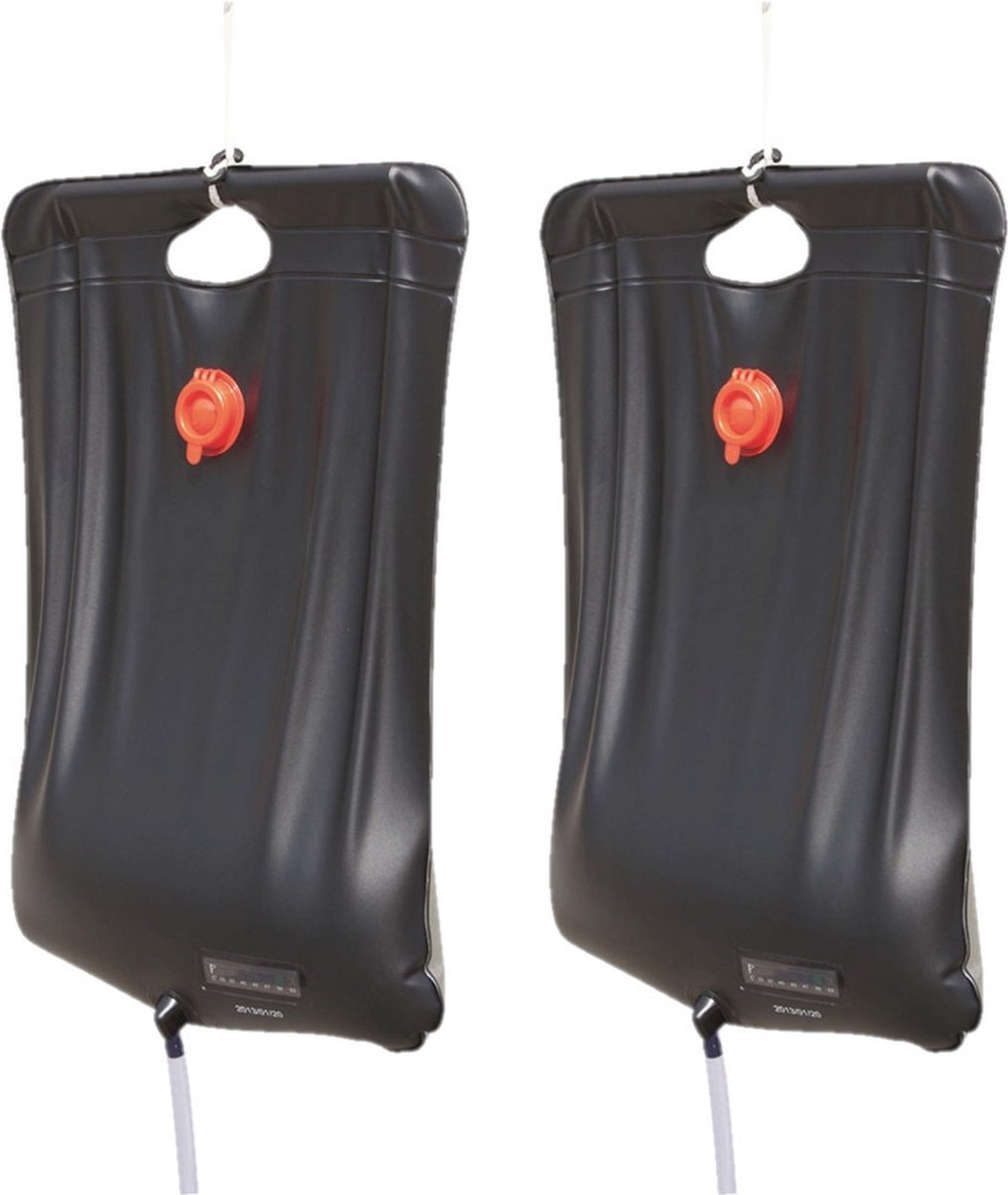 Set van 2x stuks mobiele kampeer / camping solar douches 20 liter - Buitendouche van pvc - Reisdouche op zonne-energie