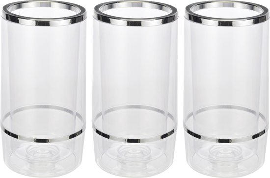 Set van 2x stuks wijnkoelers transparant kunststof 23 cm - Champagnekoeler - Flessenkoeler van Summer Fun — afbeelding 2