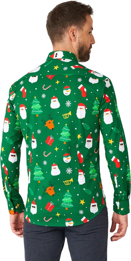 OppoSuits SHIRT LS Festivity Green - Chemise Homme - Chemise de Noël - Vert - Taille XS