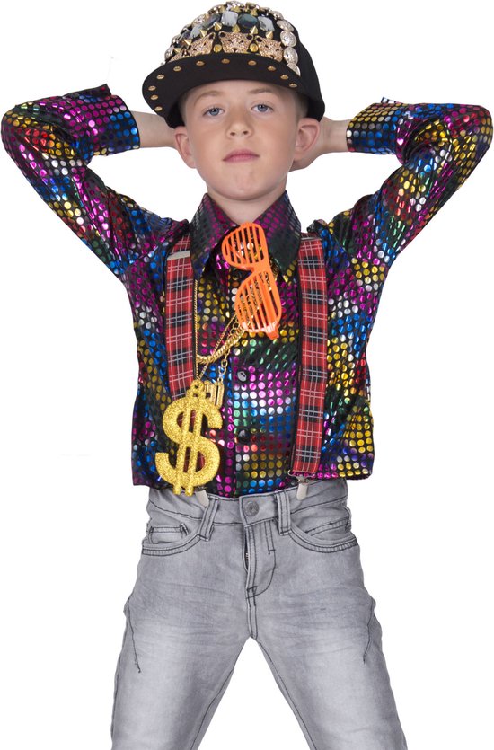 Disco Shirt Rainbow Glitter Kind - Maat 140