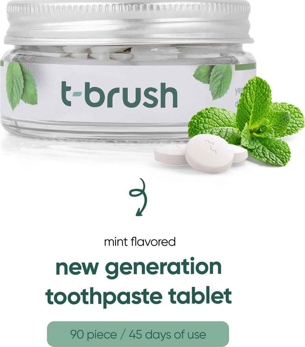 Goedkoopste t-brush | Muntsmaak Tandpasta Tabletten - Met Fluoride - 90 Tabletten - Geschikt voor Gevoelige Tanden - Vegan – Zero Waste – Gluten Free