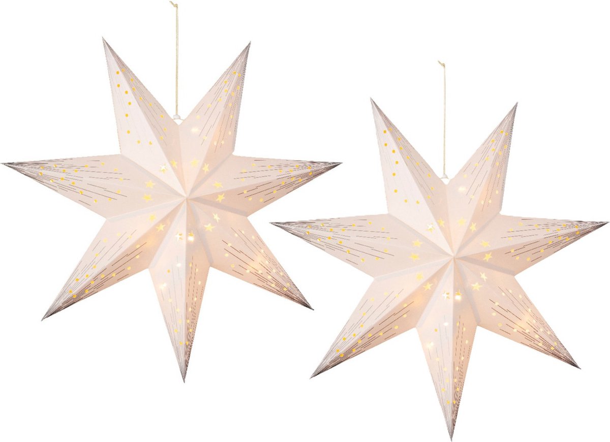 Lumineo Verlichte kerststerren - 2x - wit - 40 cm - op batterijen - 10 led lampjes - warm wit