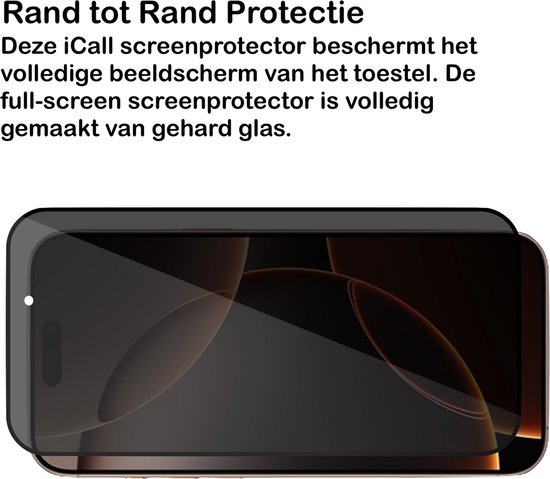 Privacy Screenprotector geschikt voor iPhone 16 Pro - Volledig Dekkend Gehard Glazen Tempered Glass Krasbestendige Screen Protector