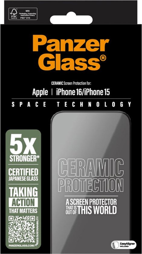 PanzerGlass Ultra-Wide Fit Apple iPhone 16 Screenprotector Ceramic