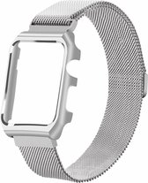2 in 1 vervangend Geschikt voor Apple Watch Band Milanese Loop zilver en cover roestvrij staal vervangende band voor geschikt voor Apple Watch met metalen behuizing voor Geschikt voor Apple W