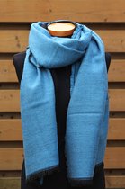 Dubbelgeweven sjaal in 2 kleuren Jeansblauw/Zwart 72 cm x 200 cm