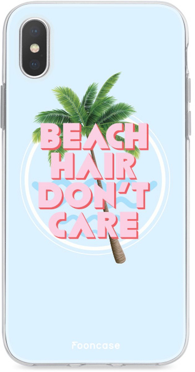 Fooncase Hoesje Geschikt voor iPhone X - Shockproof Case - Back Cover / Soft Case - Beach Hair Don't Care / Blauw & Roze