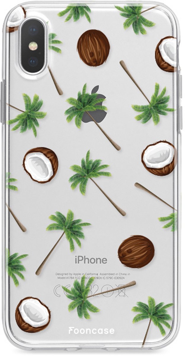 Fooncase Hoesje Geschikt voor iPhone XS - Shockproof Case - Back Cover / Soft Case - Coco Paradise / Kokosnoot / Palmboom