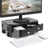 Yorbay monitorstandaard schermstandaard laptopstandaard met 2 lades opbergfunctie, in hoogte verstelbaar, voor computer, laptop, scherm, printer, tv, zwart