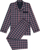 Gotzburg heren pyjama met knopen - geweven heren pyjama niet elastisch - blauw met rood en wit geruit -  Maat: M