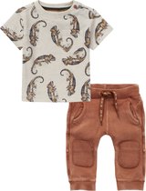 Noppies - Kledingset - 2delig - Broek roestbruine worker - Shirt oatmeal met gekko's - Maat 86