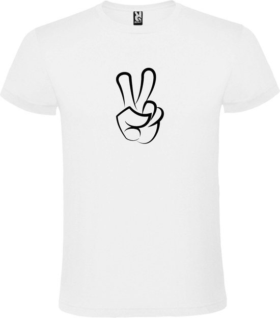 Wit  T shirt met  "Peace  / Vrede teken" print Zwart size XXXXL