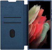 Nillkin Qin Pro Hoesje voor de Samsung Galaxy S22 Ultra - Book Case met Camera Slider - Ruimte voor Twee Pasjes Blauw
