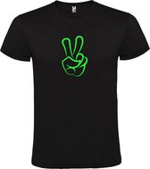 Zwart  T shirt met  "Peace  / Vrede teken" print Neon Groen size XXXL