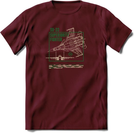 SU-33 Vliegtuig T-Shirt | Unisex leger Kleding | Dames - Heren Straaljager shirt | Army F16 | Grappig bouwpakket Cadeau | - Burgundy - XXL