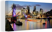 Canvas schilderij 160x80 cm - Wanddecoratie Londen - Tower Bridge - Avond - Muurdecoratie woonkamer - Slaapkamer decoratie - Kamer accessoires - Schilderijen
